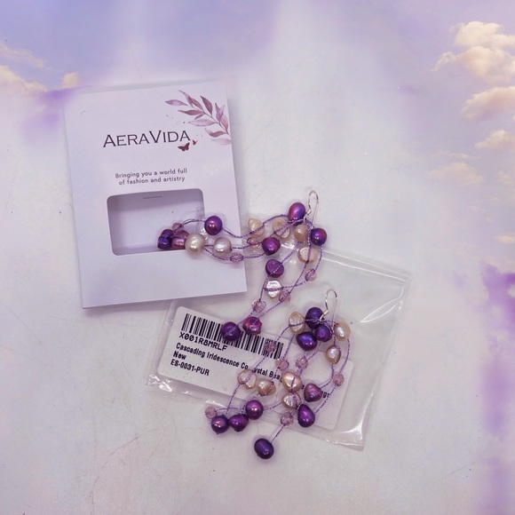AERAVIDA Waterfall Cultured Freshwater Purple Pearl & Crystal Beaded Earrings - Picture 5 of 5